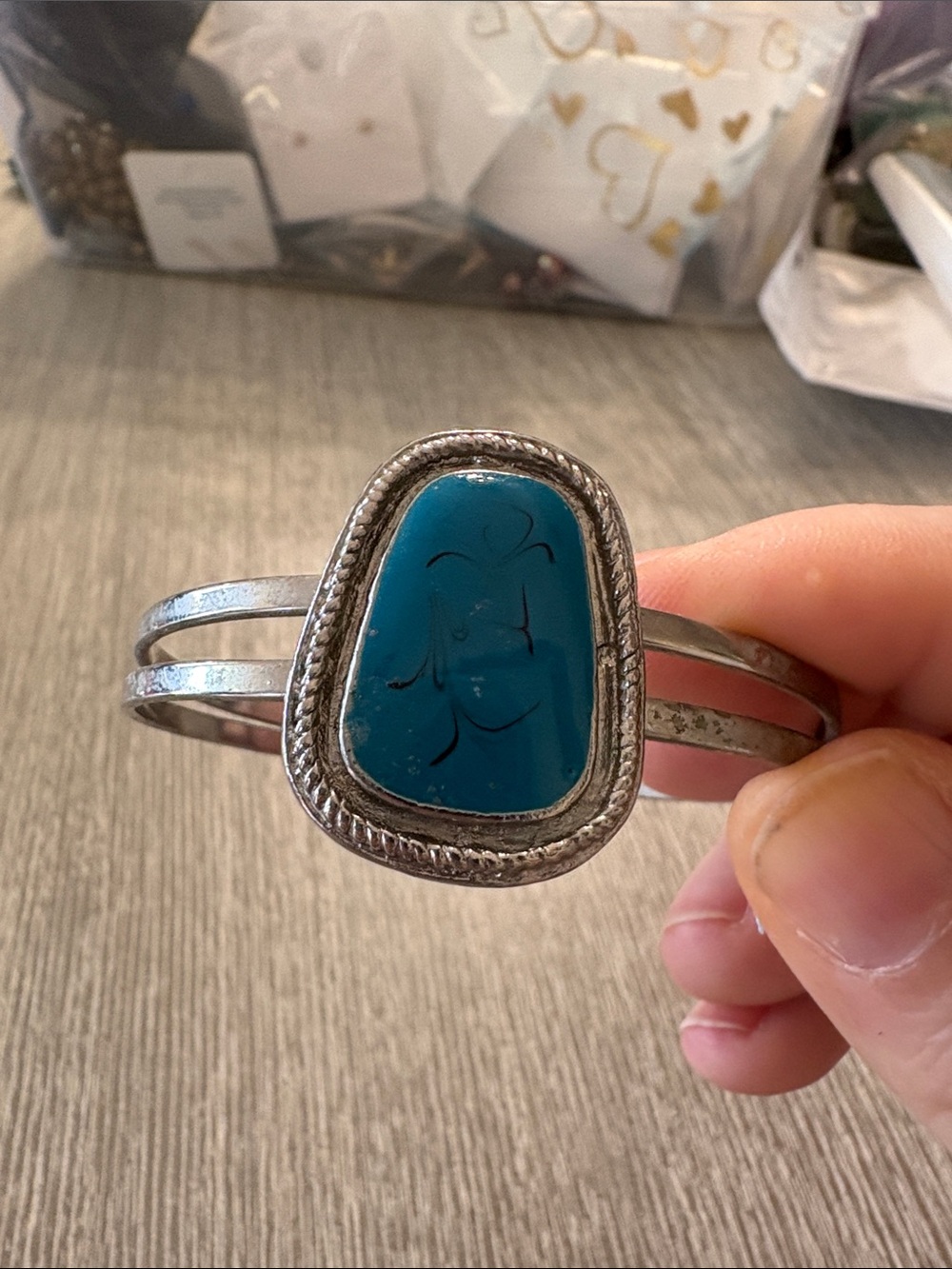Silver-Tone Cuff Bracelet with Deep Blue Stone - Picture 2 of 4